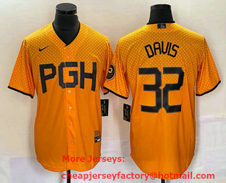 Men's Pittsburgh Pirates #32 Henry Davis Yellow 2023 City Connect Stitched Jersey 03