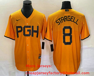 Men's Pittsburgh Pirates #8 Willie Stargell Yellow 2023 City Connect Stitched Jersey 02