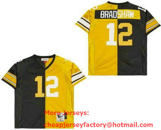 Men's Pittsburgh Steelers #12 Terry Bradshaw Black Yellow Split Throwback Jersey