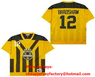 Men's Pittsburgh Steelers #12 Terry Bradshaw Yellow Throwback Jersey