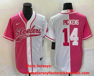Men's Pittsburgh Steelers #14 George Pickens Pink White Two Tone With Patch Cool Base Stitched Baseball Jersey