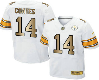Men's Pittsburgh Steelers #14 Sammie Coates White With Gold Stitched NFL Nike Elite Jersey