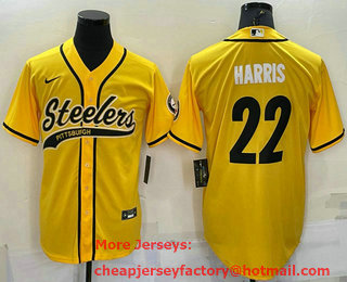 Men's Pittsburgh Steelers #22 Najee Harris Gold With Patch Cool Base Stitched Baseball Jersey