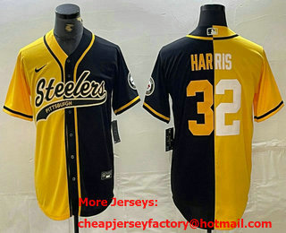Men's Pittsburgh Steelers #22 Najee Harris Yellow Black Split With Patch Cool Base Stitched Baseball Jersey