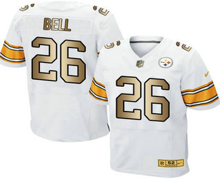 Men's Pittsburgh Steelers #26 Le'Veon Bell White With Gold Stitched NFL Nike Elite Jersey