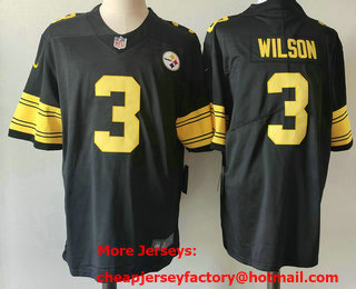Men's Pittsburgh Steelers #3 Russell Wilson Black Yellow 2022 Color Rush Stitched Nike Limited Jersey