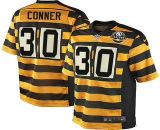 Men's Pittsburgh Steelers #30 James Conner Yellow Black Alternate Stitched NFL 80TH Throwback Elite Jersey