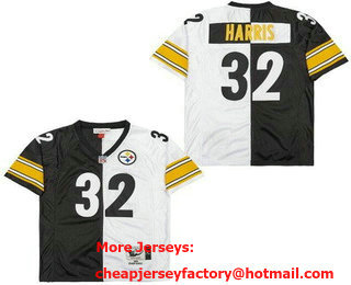 Men's Pittsburgh Steelers #32 Franco Harris Black White Split 1975 Throwback Jersey