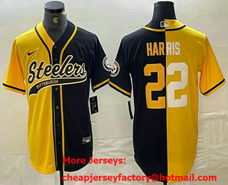 Men's Pittsburgh Steelers #32 Franco Harris Yellow Black Split With Patch Cool Base Stitched Baseball Jersey