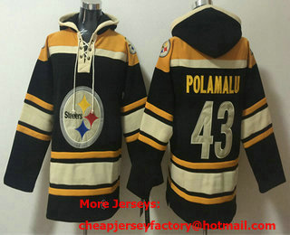 Men's Pittsburgh Steelers #43 Troy Polamalu Black Ageless Must Have Lace Up Pullover Hoodie