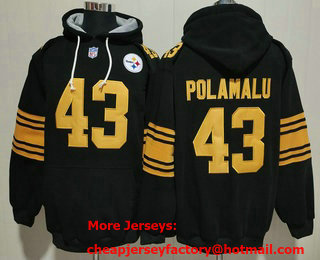 Men's Pittsburgh Steelers #43 Troy Polamalu Black Throwback Pocket Stitched NFL Pullover Hoodie