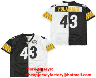 Men's Pittsburgh Steelers #43 Troy Polamalu Black White Split 2005 Throwback Jersey