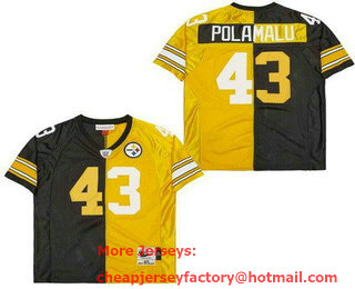 Men's Pittsburgh Steelers #43 Troy Polamalu Black Yellow Split Throwback Jersey