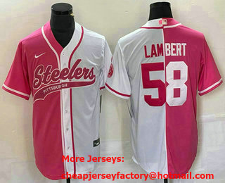 Men's Pittsburgh Steelers #58 Jack Lambert Pink White Two Tone With Patch Cool Base Stitched Baseball Jersey