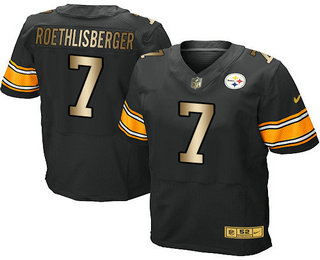 Men's Pittsburgh Steelers #7 Ben Roethlisberger Black With Gold Stitched NFL Nike Elite Jersey