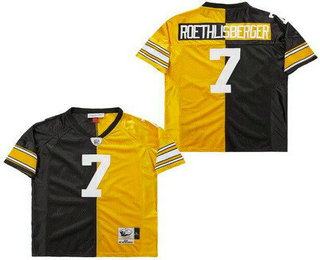 Men's Pittsburgh Steelers #7 Ben Roethlisberger Black Yellow Split 2008 Throwback Jersey