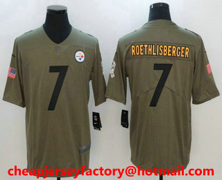 Men's Pittsburgh Steelers #7 Ben Roethlisberger Olive 2017 Salute To Service Stitched NFL Nike Limited Jersey