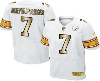 Men's Pittsburgh Steelers #7 Ben Roethlisberger White With Gold Stitched NFL Nike Elite Jersey