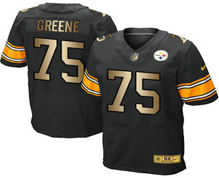 Men's Pittsburgh Steelers #75 Joe Greene Black With Gold Stitched NFL Nike Elite Jersey