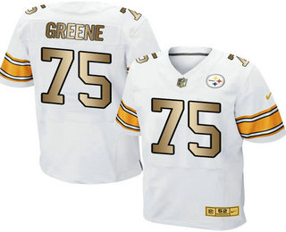 Men's Pittsburgh Steelers #75 Joe Greene White With Gold Stitched NFL Nike Elite Jersey