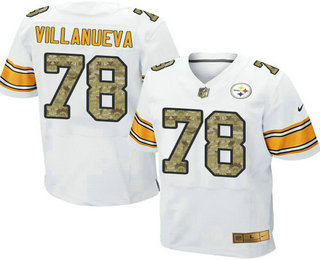 Men's Pittsburgh Steelers #78 Alejandro Villanueva White With Camo Road NFL Nike Elite Jersey