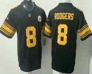 Men's Pittsburgh Steelers #8 Aaron Rodgers Limited Black Throwback FUSE Vapor Jersey