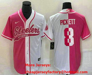 Men's Pittsburgh Steelers #8 Kenny Pickett Pink White Two Tone With Patch Cool Base Stitched Baseball Jersey