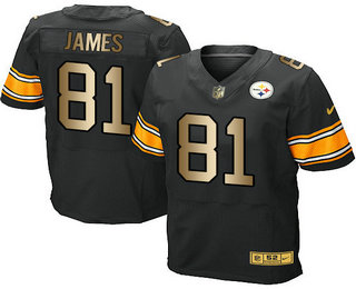 Men's Pittsburgh Steelers #81 Jesse James Black With Gold Stitched NFL Nike Elite Jersey
