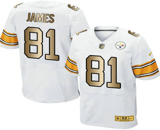 Men's Pittsburgh Steelers #81 Jesse James White With Gold Stitched NFL Nike Elite Jersey