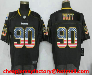 Men's Pittsburgh Steelers #90 T. J. Watt Black USA Flag Fashion Stitched NFL Nike Elite Jersey