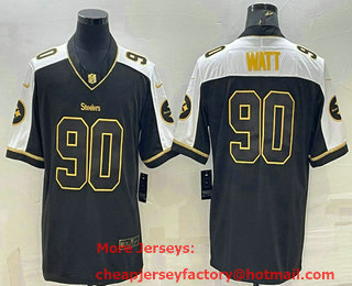 Men's Pittsburgh Steelers #90 TJ Watt Black Gold Thanksgiving Vapor Untouchable Limited Stitched Jersey
