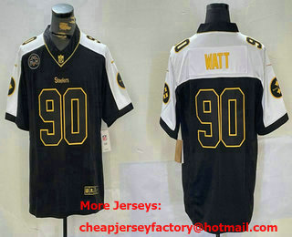 Men's Pittsburgh Steelers #90 TJ Watt Black Gold Thanksgiving Vapor With Patch Limited Stitched Jersey