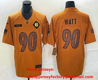 Men's Pittsburgh Steelers #90 TJ Watt Brown 2023 Salute To Service Limited Stitched Jersey