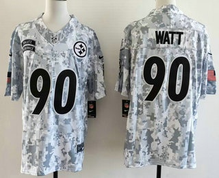 Men's Pittsburgh Steelers #90 TJ Watt Limited Arctic Camo 2024 Salute to Service Jersey