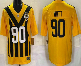 Men's Pittsburgh Steelers #90 TJ Watt Limited Yellow Throwback Jersey