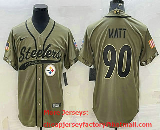 Men's Pittsburgh Steelers #90 TJ Watt Olive 2022 Salute to Service Cool Base Stitched Baseball Jersey