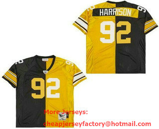 Men's Pittsburgh Steelers #92 James Harrison Black Yellow Split Throwback Jersey