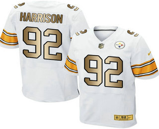 Men's Pittsburgh Steelers #92 James Harrison White With Gold Stitched NFL Nike Elite Jersey