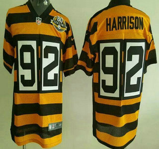 Men's Pittsburgh Steelers #92 James Harrison Yellow With Black NFL Nike Elite Jersey With 80th Season Patch