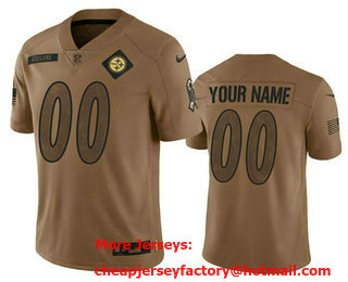 Men's Pittsburgh Steelers Active Player Custom 2023 Brown Salute To Setvice Limited Stitched Football Jersey