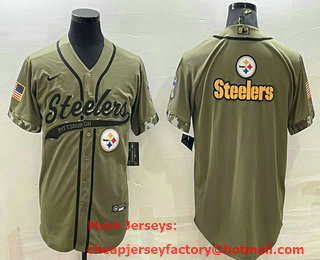 Men's Pittsburgh Steelers Blank Olive Salute to Service Team Big Logo Cool Base Stitched Baseball Jersey