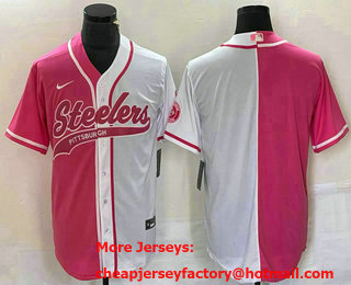 Men's Pittsburgh Steelers Blank Pink White Two Tone With Patch Cool Base Stitched Baseball Jersey