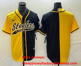 Men's Pittsburgh Steelers Blank Yellow Black Two Tone With Patch Cool Base Stitched Baseball Jersey