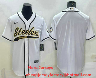 Men's Pittsburgh Steelers Blank White With Patch Cool Base Stitched Baseball Jersey