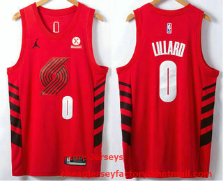 Men's Portland Trail Blazers #0 Damian Lillard Red 2023 Jordan Swingman Stitched NBA Jersey With Sponsor