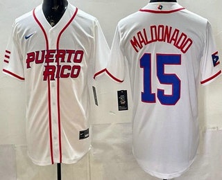 Men's Puerto Rico #15 Martin Maldonado White 2026 World Baseball Classic Cool Base Jersey