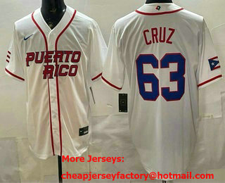 Men's Puerto Rico #63 Fernando Cruz White 2026 World Baseball Classic Cool Base Jersey