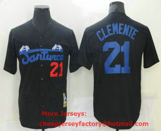 Men's Puerto Rico Cangrejeros de Santurce #21 Roberto Clemente Black Collection Stitched Baseball Jersey