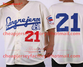 Men's Puerto Rico Cangrejeros de Santurce #21 Roberto Clemente Cream Collection Stitched Baseball Jersey
