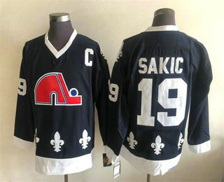 Men's Quebec Nordiques #19 Joe Sakic Black CCM Throwback Stitched NHL Jersey